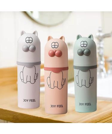 3-Piece Children's Toothbrush Cup Set | Cute Cat Caricature Travel Holder for Home School & Camping - White Green Pink - Buy Online on GoSupps.com