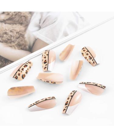 Sethexy Long Leopard Ballerina Nails - 24 Shiny Acrylic French Nude Pink Coffin False Fingernails for Women & Girls - Buy Online on GoSupps.com