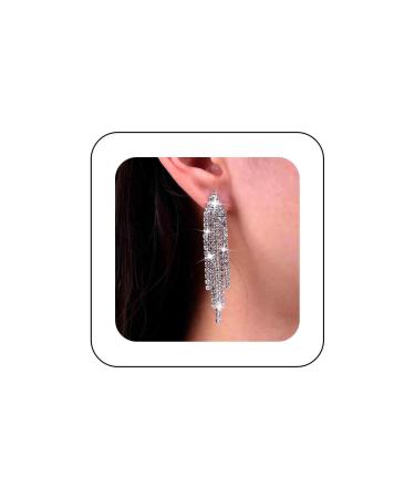 Vintage Rhinestone Chandelier Tassel Earrings Crystal Chain Drop Earrings Gold Long Tennis Chain Earrings Shine Chandelier Bridal Earrings Jewelry for Women Silver