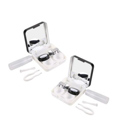 Faruta 2-part contact lens travel set container holder with tweezers and solution bottle levels for women and girls (color: black)