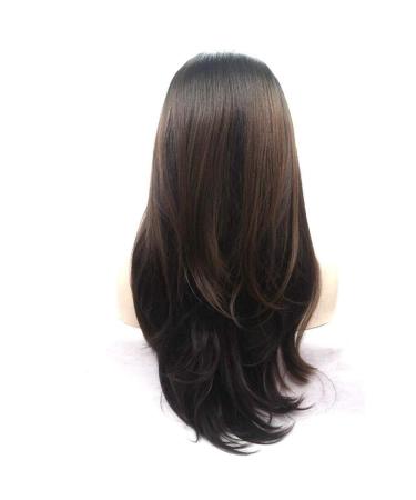 Blue Lace Front Wig for Women Long Curly Hair with Black Roots & Brown Gradient Color | Perfect for Daily Wear - Buy Online on GoSupps.com