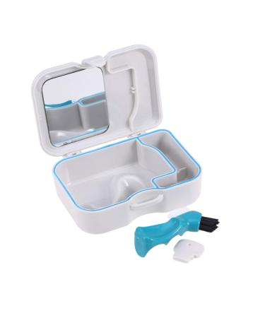Healifty False Teeth Container with Mirror Holder Brush Denture Storage Set