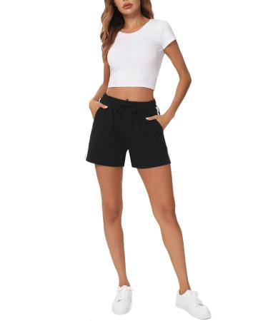 Shop Lithherday Women's Sports Shorts - Breathable Elastic Waistband Ideal for Fitness Running & Gym | Summer Training Stripped Jogging Pants in Black - Buy Online on GoSupps.com