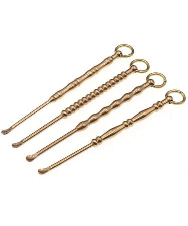 4Pcs Ear Pick Ear Curette Cleaner Earwax Removal Cleaning Tools Brass Reusable Ear Cleaner with Key Ring
