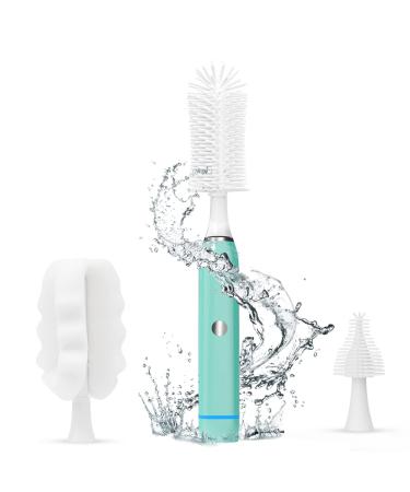 Efficient Electric Bottle Brush with 2 Silicone and 1 Sponge Brush Heads 2-Speed Power Waterproof Charging IP65 Water Resistance-Perfect for Cleaning Bottles Cups (Cleaning Set (3 Brush Heads))