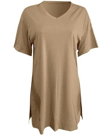 QFMQKPI Women's Casual 2 Piece Outfit Set V Neck Side Split Top & Shorts Brown - Large - Buy Online on GoSupps.com