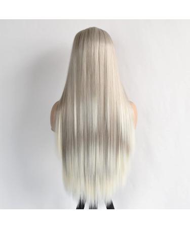 Greenmir 26in Ombre Platinum Blonde Lace Front Wig - Long Straight Heated Synthetic Fiber for Daily & Party Wear - Buy Online on GoSupps.com