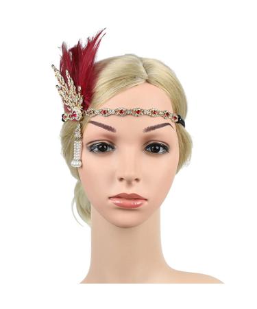 STIOEDYUAN Vintage 1920s Flapper Headband | Great Gatsby Feather Headpiece - Roaring 20s Leaf Tiara Hair Accessory (Red) - Buy Online on GoSupps.com