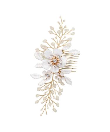 Didiseaon Bridal Hair Comb Rhinestone Hair Accessories Bridal Flower Hair Comb Flower Rhinestone Hair Comb Hair Accessories for Wedding Gold Decor Hairpin Metal Manual Bride White