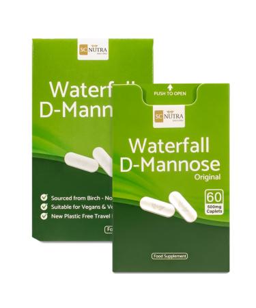 Waterfall D-Mannose Caplets (Easy Swallow Tablets) 60 x 500mg New Plastic Free Handy Pack (Sweet Cures)