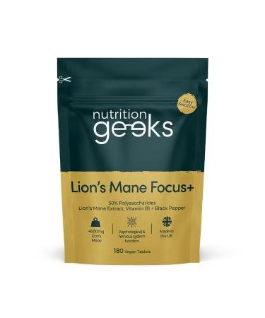 Lions Mane Supplement 4000mg with Vitamin B1 & Black Pepper 180 Vegan Tablets - Lion's Mane Mushroom 15:1 Extract (Not Lions Mane Powder or Capsules) UK Made for Mental Performance & Nervous System