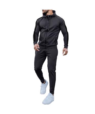 Hanxiulin training suit men jogging suit sports suit men casual long sleeves sport jacket autumn and winter leisure clothes sportswear fitness sport jogging dark gray 3xl