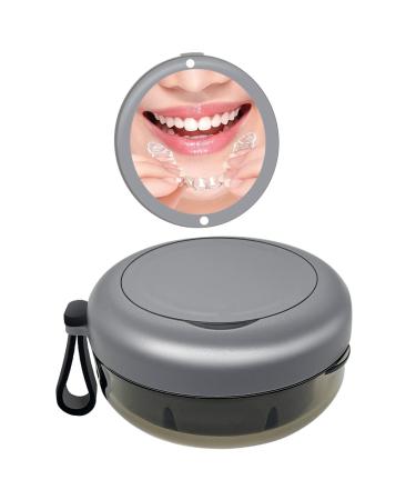 Denture Case Portable Denture Bath Case No-Leak Denture Bath Box with Strainer & Mirror (Grey)