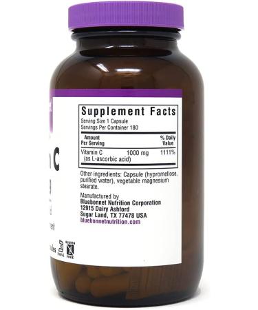 Bluebonnet Nutrition Vitamin C 1000 mg - 180 Vegetable Capsules | Boost Immunity & Antioxidant Support - Buy Online on GoSupps.com