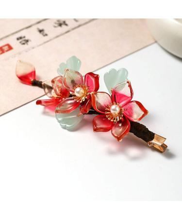 Minkissy Chinese Style Hairpin Crystal Flower Hair Clip Vintage Wedding Edge Clip Headdress Hair Accessories for Bridal Bridesmaids Women Jewelry Red - Buy Online on GoSupps.com