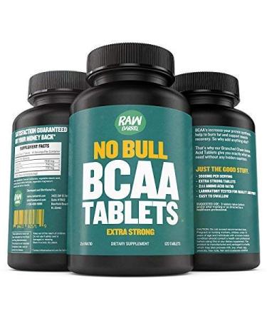 BCAA Tablets - 120 Pills, Extra Strong 1000mg Per Tablet - 2:1:1 Branched Chain Amino Acid Ratio Supplement - Non-GMO Natural Ingredients - by Raw Barrel