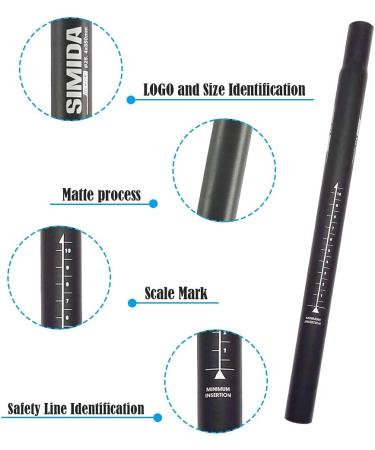 Simida Bike Seat Post 350mm | Aluminum Alloy | 25.4/27.2/28.6/30.4/31.6 | BMX Road Mountain Bicycle Seatpost - Black - Buy Online on GoSupps.com