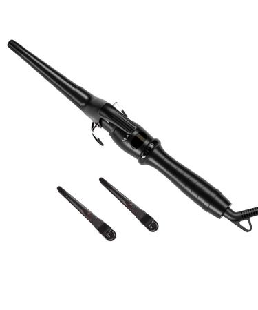 Professional Curling Iron Tapered Curling Wand 1-1/2" Ceramic Hair Curler Fast Heat-up Multiple Temp Settings Curling Wand with LED Display Auto Shut Off and 2 Hair Clips