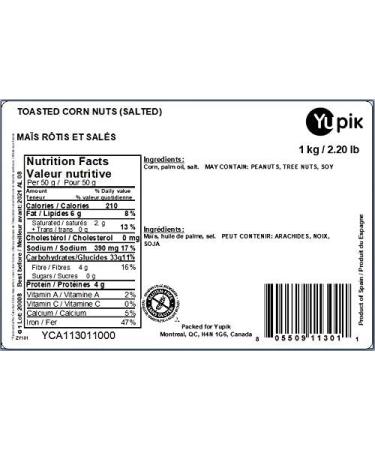 Yupik Toasted Corn Nuts Salted 1 kg Gluten-Free Kosher Vegan Roasted Corn Kernels Seasoned with Salt Source of Fiber Crunchy Snack Ideal for Game Night & BBQ 1 kg (Pack of 1) - Buy Online on GoSupps.com