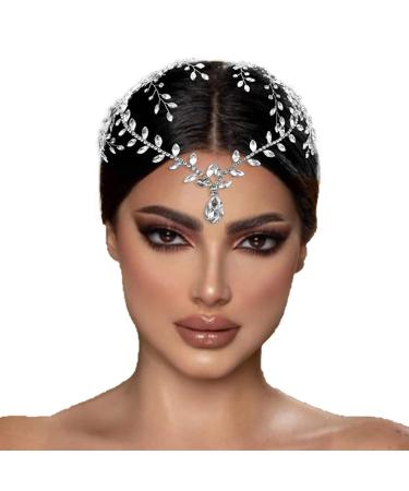 Bridal Headpieces for Wedding Rhinestone Headband Forehead Headband Headpiece Hair Accessories for Bride Silver Rhinestone Headpiece