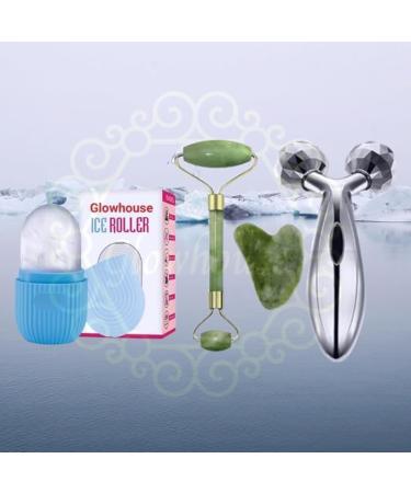 Buy Ice Roller & Gua Sha Jade Roller Set - Facial Massager Combo for Smoother Skin | Reusable Face & Body Roller for Women & Men - Buy Online on GoSupps.com