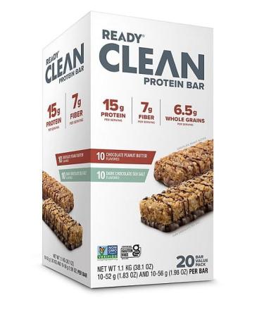 Ready Protein Bars High-Protein Snack with 15g Whey Protein With Flaxseeds and Omega-3s for Sustained Energy Supports Lean Muscle and Recovery 20CT Variety Pack 10CT Chocolate Peanut Butter & 10CT Dark Chocolate Sea