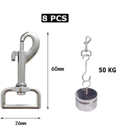 8 Pieces Stainless Steel Vertebral Carabiner Set - Snappy & Bolt Carabiners for Dog Leash Collar Bucket Hammock & Horse Tack - Buy Online on GoSupps.com