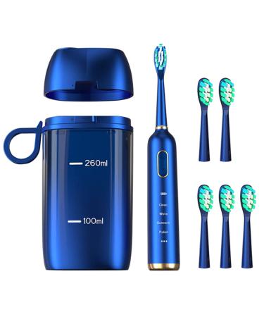 Sonic Toothbrush Electric Toothbrush Set with 6 Brush Heads and A Travel Case It Includes UV-C Cleaning and Air-Drying Functions 41000 VPM 4 Modes and 3 Intensities One Charge for 90 Days (Blue)
