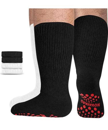 NOVAYARD Non Slip Diabetic Socks Wide Neuropathy Socks Edema Bariatric Hospital Socks 4 Pairs 2*black 2*gray