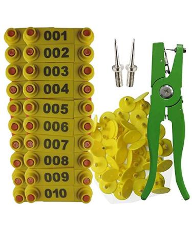 YOLLO Ear Tag Pliers Ear Tag Marker Applicator 001-100 Ear Tags for Identification Kit Ear Tagger - Yellow