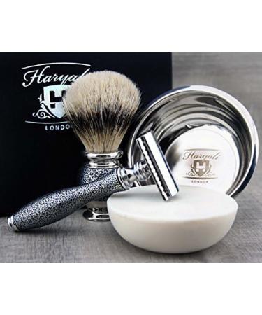 Premium Classic Men's Shaving Set - Silver Tip Brush DE Safety Razor Engraved Bowl & Soap - International Shipping Available - Buy Online on GoSupps.com