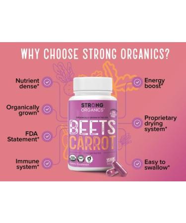 Strong Organics Beet Carrot Juice Caps - USA Grown Organic Raw Cold Pressed for Eye Skin & Heart Health Vegan Non GMO 120Ct - Buy Online on GoSupps.com