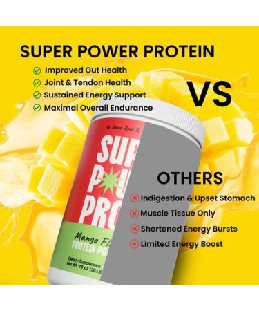 SUPER POWER PROTEIN - Hydrolyzed Beef Collagen Peptides Powder with Cordyceps & Yucca Root - Supports Muscle Recovery Gut & Joint Health - Mango Flavor Protein Powder 10oz - Buy Online on GoSupps.com