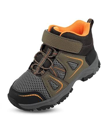 YESKIS Kids Trail Running Shoes Boys Hiking Shoes Girls Hiking Boots Tennis Outdoor Slip Resistant Comfortable Sneakers Little Big Kid Brown Kids Hiking Shoes 2 Little Kid