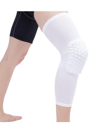Unisex Knee Brace - Lengthened Anti-Collision Compression Sleeve for Basketball Football Tennis Running | Microfiber Fabric with Hex Cushion | M Size (160-175CM Height) - White - Buy Online on GoSupps.com