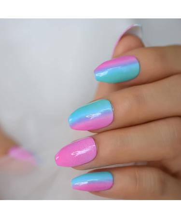 24pcs Chameleon Ombre Short Almond False Nails - Shiny Art Nails for Women & Girls | International Shipping - Buy Online on GoSupps.com