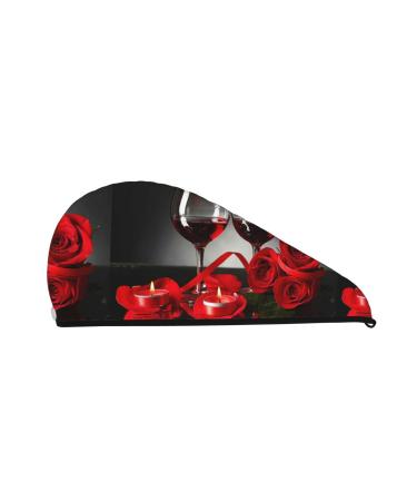 Hair Towel Wrap Hair Drying Towel with Button Towel Turban Head Towel to Dry Hair Quickly (Red Wine Rose)
