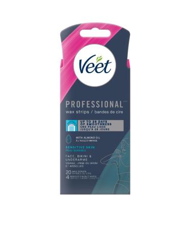 VEET Professional Wax Strips Face Bikini & Underarm For Sensitive Skin with Almond Oil Face 20 ct