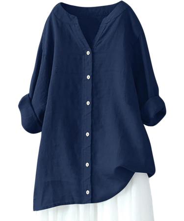 Linen Tops for Women Sale Casual Loose Fit Long Sleeve T-Shirt V Neck Beach Shirts Summer Tops Dandelion Plus Size Tee Shirts Tunic Top Going Out Work Office Tshirt 228-qppoj-b-navy XXL - Buy Online on GoSupps.com