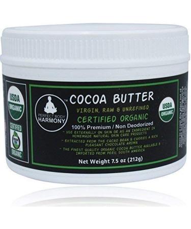 Real CERTIFIED Organic Cocoa Butter BPA Free Jar Premium Unrefined Non-Deodorized Extracted From The Cacao Bean Rich Chocolate Aroma! Naturally Rich In Antioxidants! THE BEST! 7.5 oz JAR 7.5 Ounce (Pack of 1)