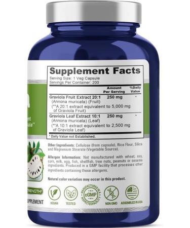 NusaPure Graviola 7500mg 200 Veggie Capsules - Non-GMO Extract 20:1 - Buy Online on GoSupps.com