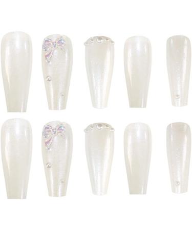 Press on Nails 3 Sets Pearl Bow Press-on Nails Long Aurora Powder Artificail Nails Fake Nail for Women Girls (Color : White) (Color : White) (White) - Buy Online on GoSupps.com