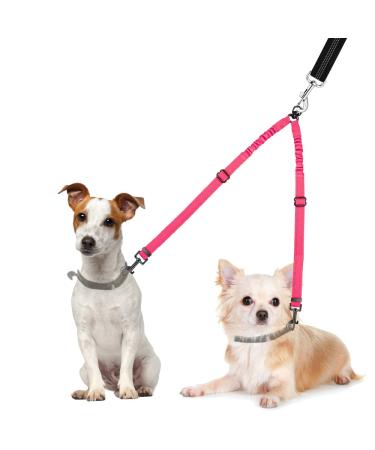 NASJAC Double dog leash no tangling 360 rotatable splinter double linen for two dogs adjustable shock-damping bungee-reflecting leash for dogs small medium and large running training small (3-9 kg) pink fluorescent