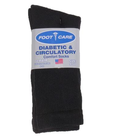 Foot Care Men's Diabetic Crew Socks 2-Pack Black