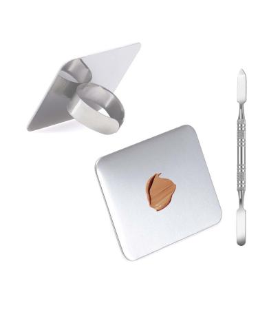 Makeup Mixing Palette KissDate Makeup Spatula Palette with Foundation Spatula Stainless Steel Makeup MixingTray Nail Art Palette Foundation Mixing Tray Cosmetic Spatula Makeup Palette Makeup Mixer Ring-shaped