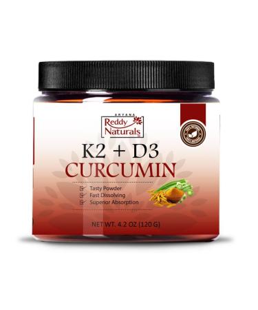 Reddy Naturals Vitamin K2 D3 with Turmeric Curcumin Vitamin K2 + D3 Supplement Powder for Daily Wellness Plant-Based Nutrition & Clean Natural Ingredients Premium Turmeric K2 D3 Blend (120 g)
