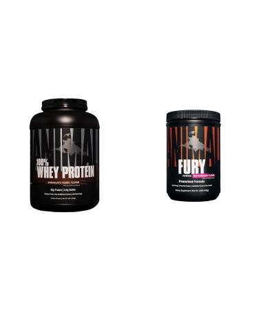 Animal 100% Whey Protein Powder Whey Blend for Pre- or Post-Workout Recovery & Fury Pre Workout Powder Supplement for Energy and Focus 5g BCAA 350mg Caffeine Nitric Oxide