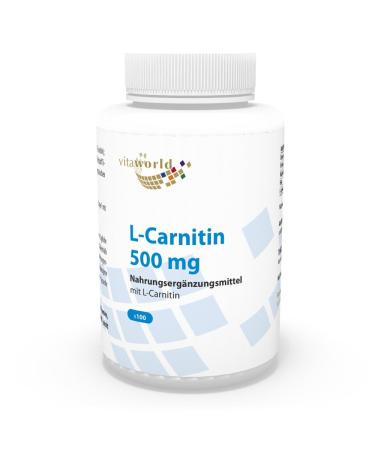 Vita World L-Carnitine 500Mg 100 Capsules Vegan/Vegetarian Made in Germany