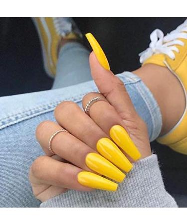 Brishow Long Ballerina False Nails - Pure Color Acrylic Press-On Full Cover Nails (Yellow) - 24 Pieces for Women & Girls - Buy Online on GoSupps.com
