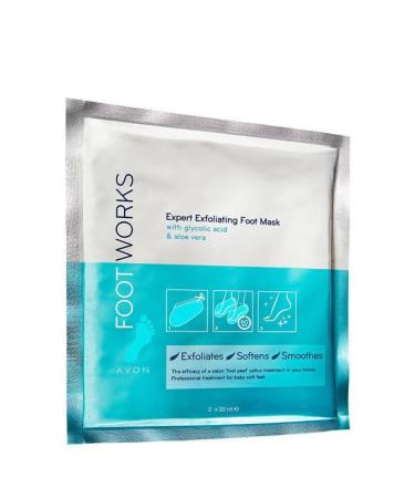 Avon Foot Works Exfoliating Foot Mask with Glycolic Acid and Aloe Vera (Pack of 2)